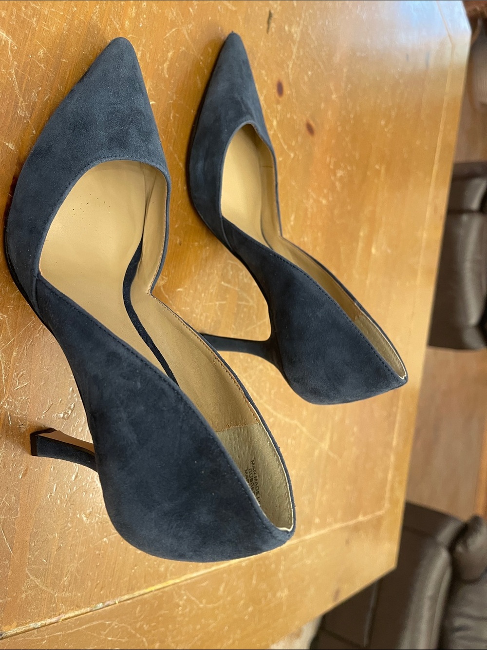 Ann Taylor Black Suede D'Orsay Pointed-Toe Pumps